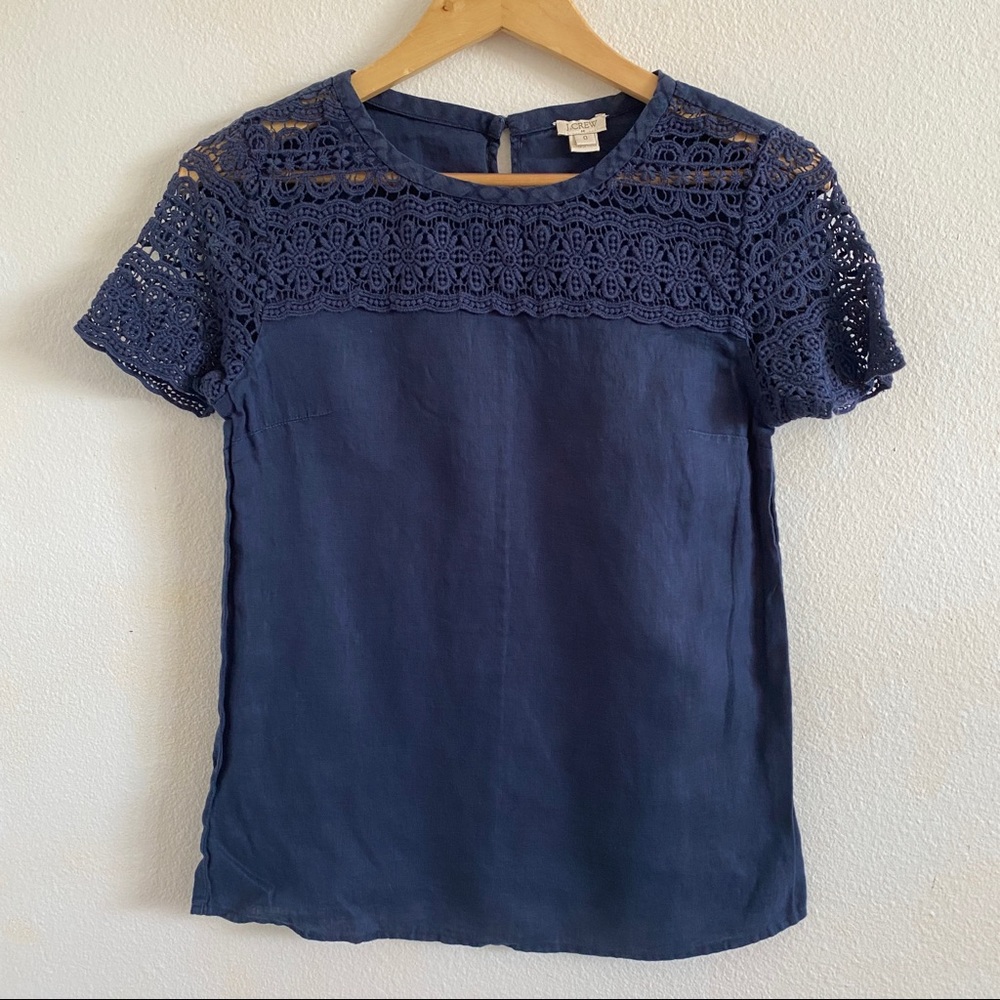 J. Crew Lace and Linen Navy Shirt Size 0